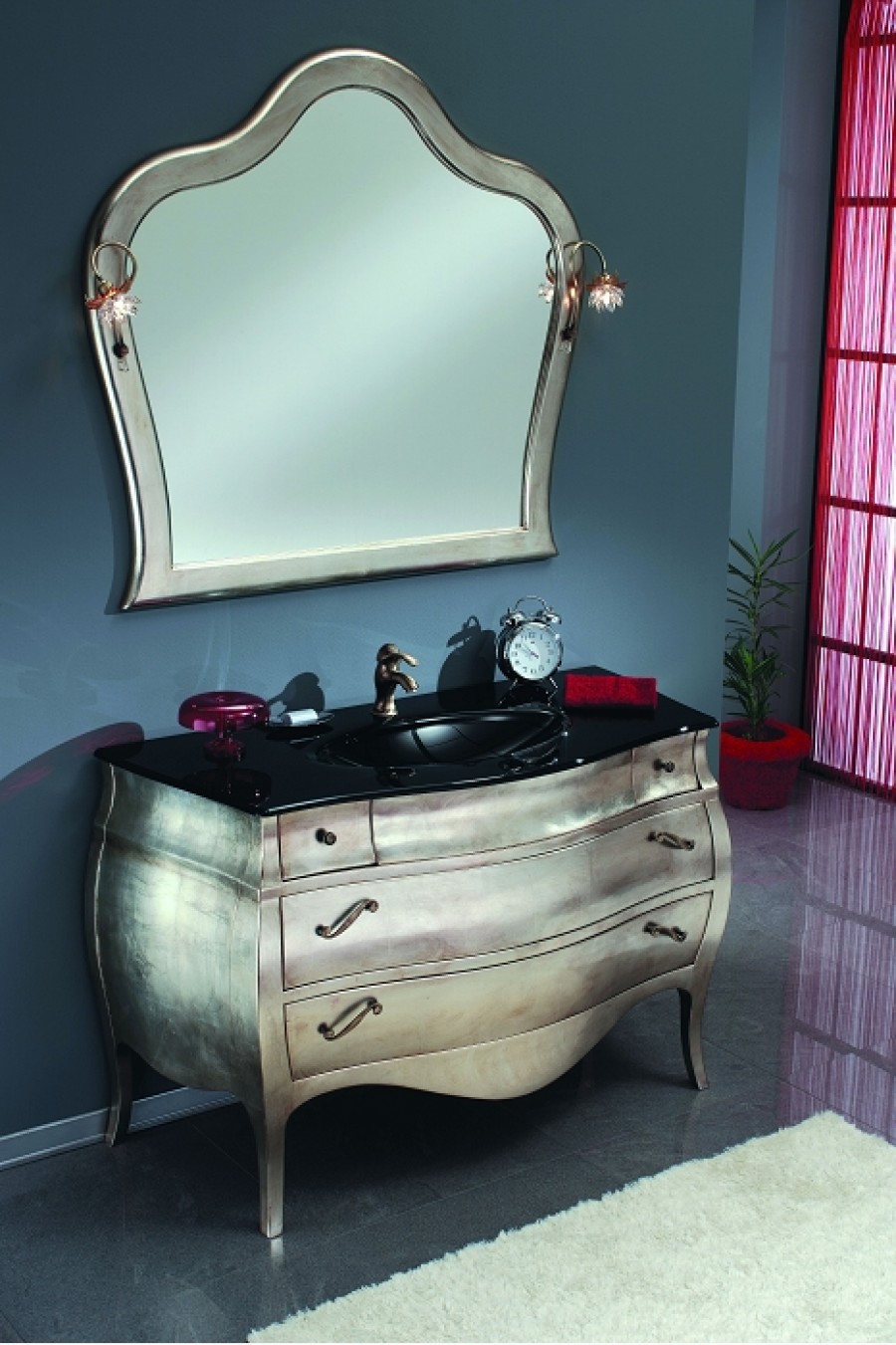 Meuble de salle de bain New Baroque composition 2 - Feuille Argent patin&eacute;
