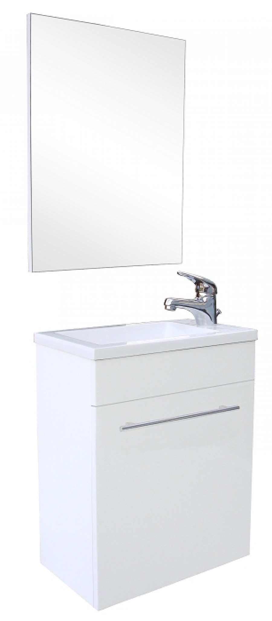 Meuble lave mains Nino 44cm blanc Livr� avec plan vasque en r�sine et un mi