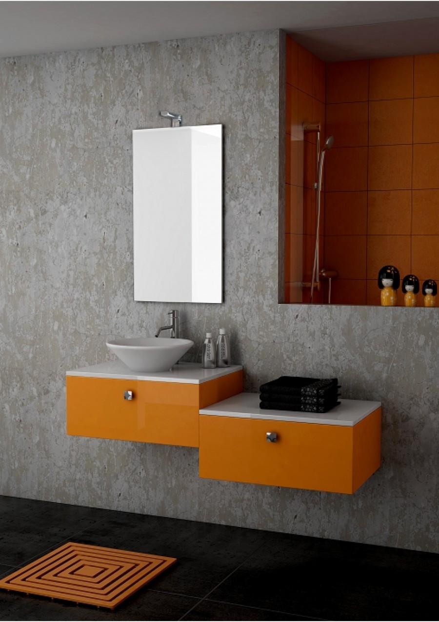 Meuble simple vasque Vogue 70 Orang&eacute; brillant
