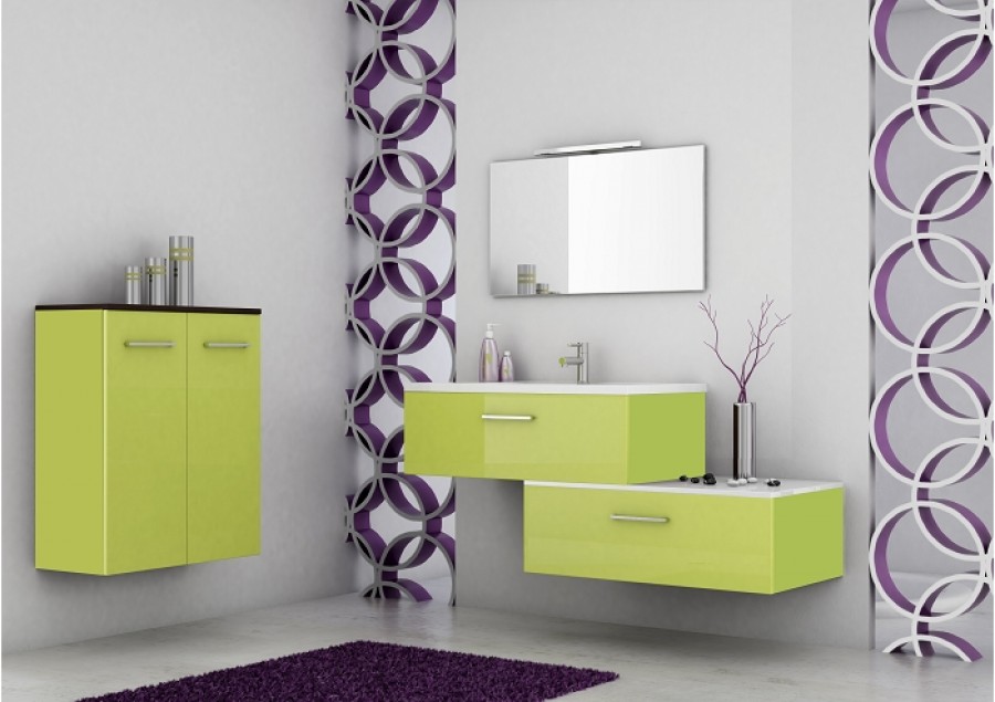 Meuble simple vasque Vogue 90 Olive Brillant