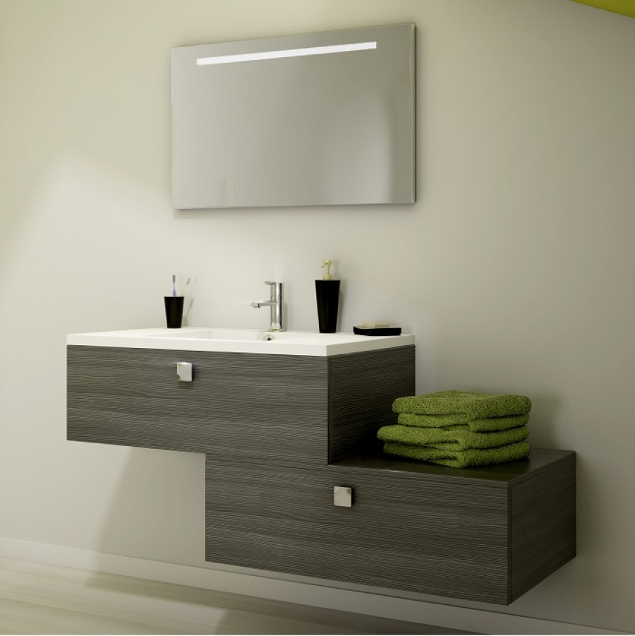Meuble simple vasque Vogue 90 bois Gris Structur&eacute;