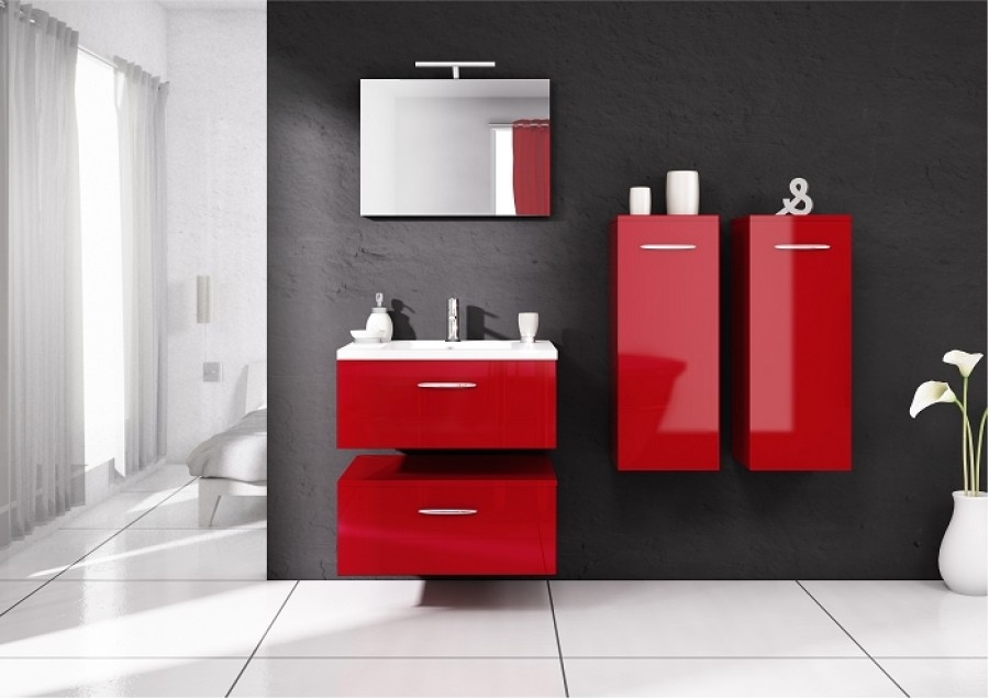 Meuble simple vasque Vogue 70 Cerise Brillant