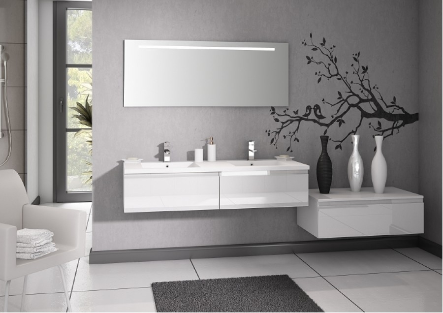Meuble double vasque Vogue 140 Laqu&eacute; Blanc Brillant