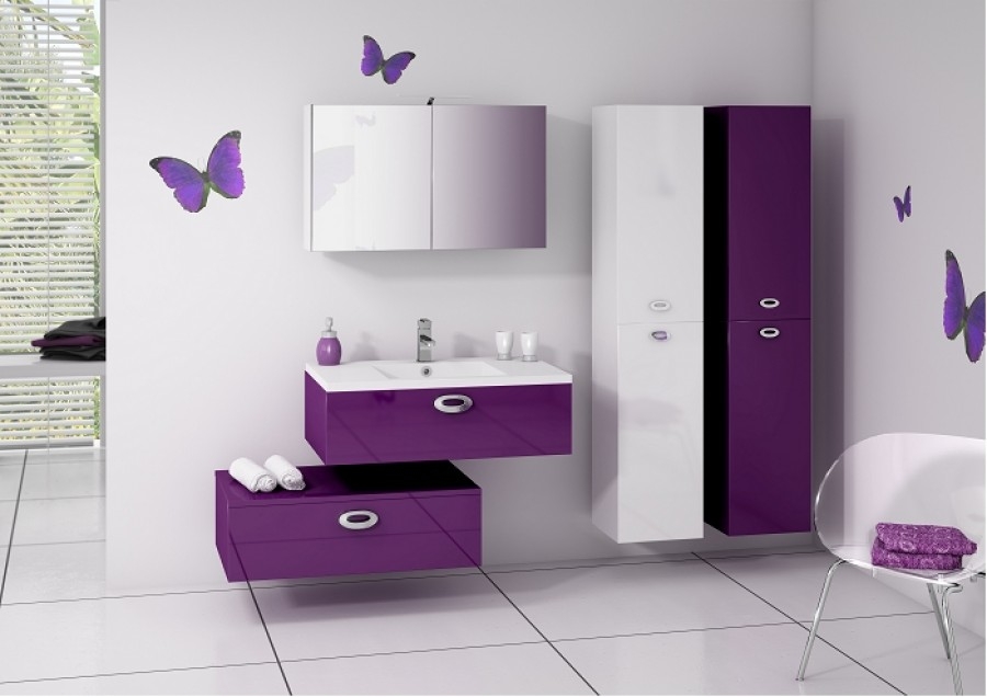 Meuble simple vasque Vogue 90 Prune Brillant