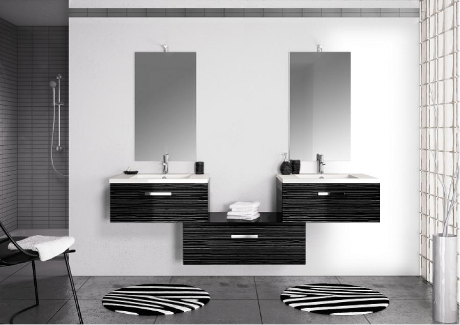 Meuble double vasque Vogue 70 Serigloss Noir
