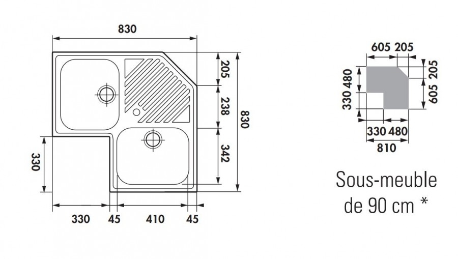 Evier encastrer inox Lynx, bacs avec gouttoir Leroy Merlin