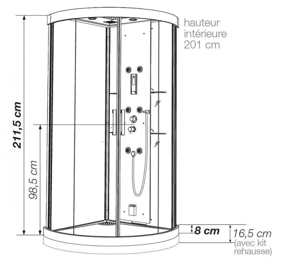 Cabine de douche Kineform Hydro+Hammam 1/4 de rond 90x90