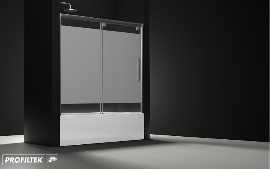 Paroi de baignoire verre transparent bande sablé 1 panneau ... Décor Paroi Baignoires