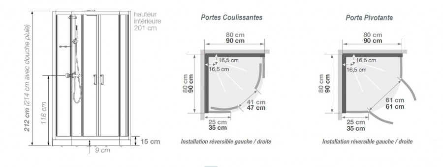 Cabine de douche EDEN V2 1/4 rond portes pivotantes 80 X 80Sanitaire ... Cabine de douche EDEN V2 1/4 rond portes pivotantes 80 X 80Sanitaire ...