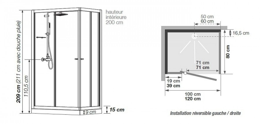 Cabine de douche EDEN V2 Rectangle porte pivotante 100x80Sanitaire ... Cabine de douche EDEN V2 Rectangle porte pivotante 100x80Sanitaire ...