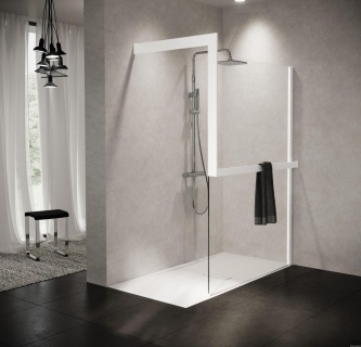 Fixation au mur à Droite + Porte-serviette - Blanc Mat - salle de bain