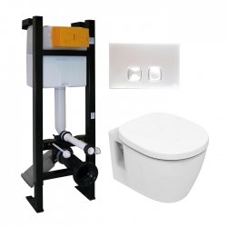 Pack WC Bâti-support Evo + Cuvette sans bride Connect + Plaque Blanche