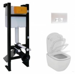 Pack WC Bâti-support Evo + Cuvette sans bride Tesi Aquablade + Plaque Blanche 
