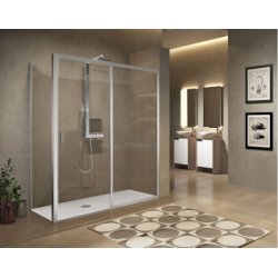 Paroi de douche sans seuil 1 porte coulissante+1 fixe LUNES 2.0 2PH 100 cm- Transparent - Silver - Ouv Droite