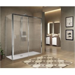 Paroi de douche sans seuil 1 porte coulissante+1 fixe LUNES 2.0 2PH 100 cm- Sérigraphié - Chromé - Ouv Droite