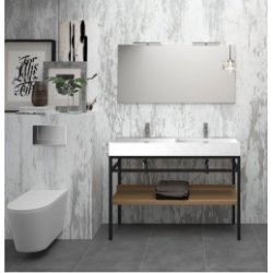 Meuble double-vasque STEEL 120 cm - Acier Noir + Hêtre Lamina Foncé Meuble double-vasque STEEL 120 cm - Acier Noir + Hêtre Lamina Foncé