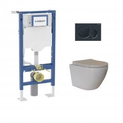 Pack Geberit UP320 + Cuvette sans bride KELOS Flush Blanc + Plaque Sigma Noir
