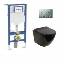Pack Geberit UP320 + Cuvette sans bride KELOS Noir Brillant + Plaque Sigma Chromé Mat Pack Geberit UP320 + Cuvette sans bride KELOS Noir Brillant + Plaque Sigma Chromé Mat