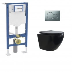 Pack Geberit UP320 + Cuvette sans bride KELOS Flush Noir Mat + Plaque Sigma Chromé Mat