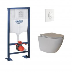 Pack WC Grohe Rapid SL + Cuvette sans bride KELOS Flush Blanc + Plaque Skate Air Blanc