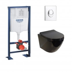 Pack WC Grohe Rapid SL + Cuvette sans bride KELOS Noir Brillant + Plaque Skate Air Chromé Pack WC Grohe Rapid SL + Cuvette sans bride KELOS Noir Brillant + Plaque Skate Air Chromé