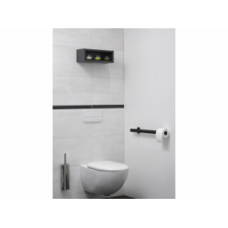 Vente-Unique - Ensemble toilettes NIKOLAOS porte-rouleau et brosse pour WC  - Métal et bambou - Blanc et bois - Accessoires de salle de bain - Rue du  Commerce