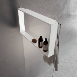Étagère et crochet FRAME pour paroi de douche - Blanc Mat* Étagère et crochet FRAME pour paroi de douche - Blanc Mat*