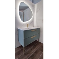 Exp&eacute;di&eacute; sous 5 semaines | Meuble simple vasque 90cm EDGE Amande Mat et Gold mat (Sans miroir)