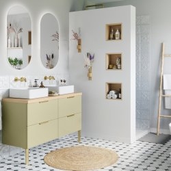 Meuble double vasque SWING Olive avec plan stratifié Meuble double vasque SWING Olive avec plan stratifié