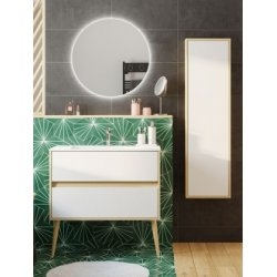 Meuble simple vasque ESQUISSE 90 cm Blanc Cotton et Chêne Clair Meuble simple vasque ESQUISSE 90 cm Blanc Cotton et Chêne Clair
