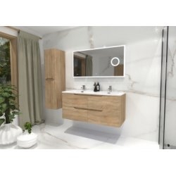 Meuble double vasque LUNA Bois clair 120cm avec Miroir Lite Meuble double vasque LUNA Bois clair 120cm avec Miroir Lite