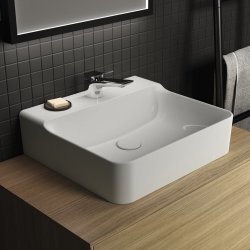 Lavabo en grès fin CONCA rectifié 50x45cm Blanc brillant - Sans trop plein Lavabo en grès fin CONCA rectifié 50x45cm Blanc brillant - Sans trop plein