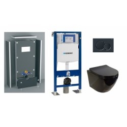 Pack WC suspendu GEBERIT KELOS Noir Brillant + Habillage à carreler