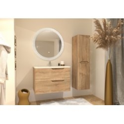Meuble vasque LUNA Bois Clair 80cm avec miroir rond 