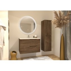 Meuble vasque LUNA Bois Foncé 80 cm avec miroir rond Meuble vasque LUNA Bois Foncé 80 cm avec miroir rond