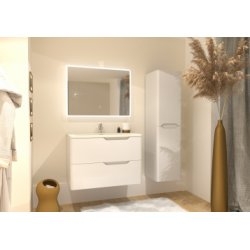 Meuble vasque LUNA Blanc brillant 80 cm avec miroir Reflet Meuble vasque LUNA Blanc brillant 80 cm avec miroir Reflet