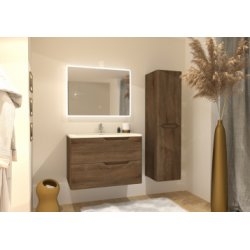 Meuble vasque LUNA Bois Foncé 80 cm avec miroir Reflet Meuble vasque LUNA Bois Foncé 80 cm avec miroir Reflet