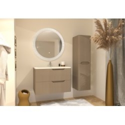 Meuble vasque LUNA Tissé Lin 80 cm avec miroir rond Meuble vasque LUNA Tissé Lin 80 cm avec miroir rond