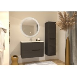 Meuble vasque LUNA Tissé Gris 80 cm avec miroir rond Meuble vasque LUNA Tissé Gris 80 cm avec miroir rond