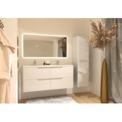 Meuble double vasque LUNA Blanc brillant 120cm avec Miroir Reflet Meuble double vasque LUNA Blanc brillant 120cm avec Miroir Reflet