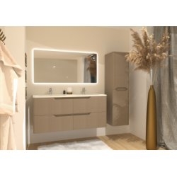 Meuble double vasque LUNA Tissé Lin 120cm avec Miroir Reflet Meuble double vasque LUNA Tissé Lin 120cm avec Miroir Reflet