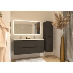 Meuble double vasque LUNA Tissé Gris 120cm avec Miroir Reflet Meuble double vasque LUNA Tissé Gris 120cm avec Miroir Reflet
