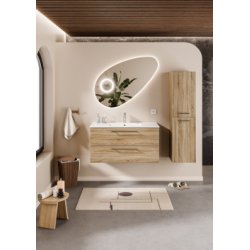 Exp&eacute;di&eacute; sous 3 semaines | Meuble NEPTUNE Bois Clair 100cm -Vasque Centr&eacute;e - Miroir Galet