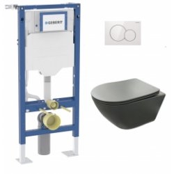 Pack Geberit UP320 + Cuvette sans bride KELOS Flush Gris Foncé + Plaque Sigma Blanc