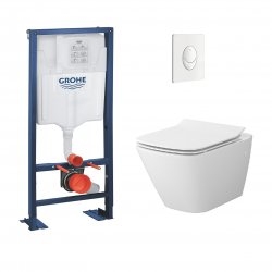Pack WC Grohe Rapid SL + Cuvette sans bride Mesto Square + Plaque Blanche