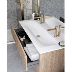 Meuble de salle de bain STRIATO Chêne Strié Noisette/Doré Meuble de salle de bain STRIATO Chêne Strié Noisette/Doré