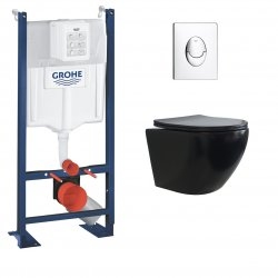 Pack WC Grohe Rapid SL Project + Cuv. KELOS Flush Noir mat + Plaque Chomé