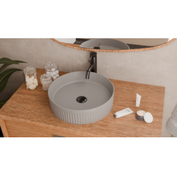 Vasque ronde à poser cannelée BEYOND Ø 40 cm Gris clair Mat