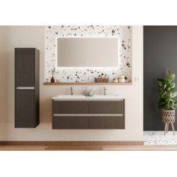 Meuble vasque JUPITER 3.0 Tissé Gris 120 cm - Plan Dune - Miroir Reflet