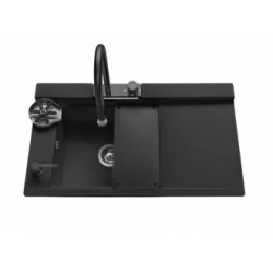 Exp&eacute;di&eacute; sous 3 semaines | Evier &agrave; encastrer de cuisine multifonctions Granit Noir - L910